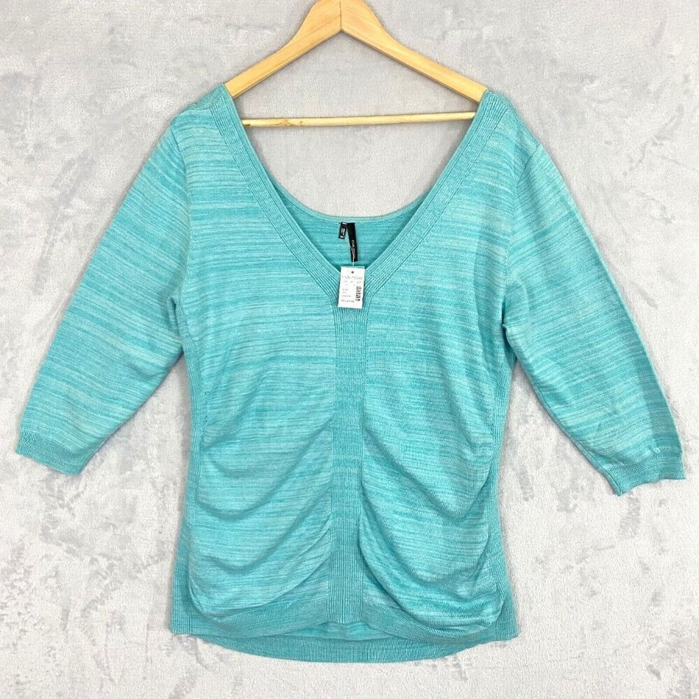 Maurices Reversible Knit Sweater Women's XXL Turquoise Blue V-Neck Scoop 2XL NWT
